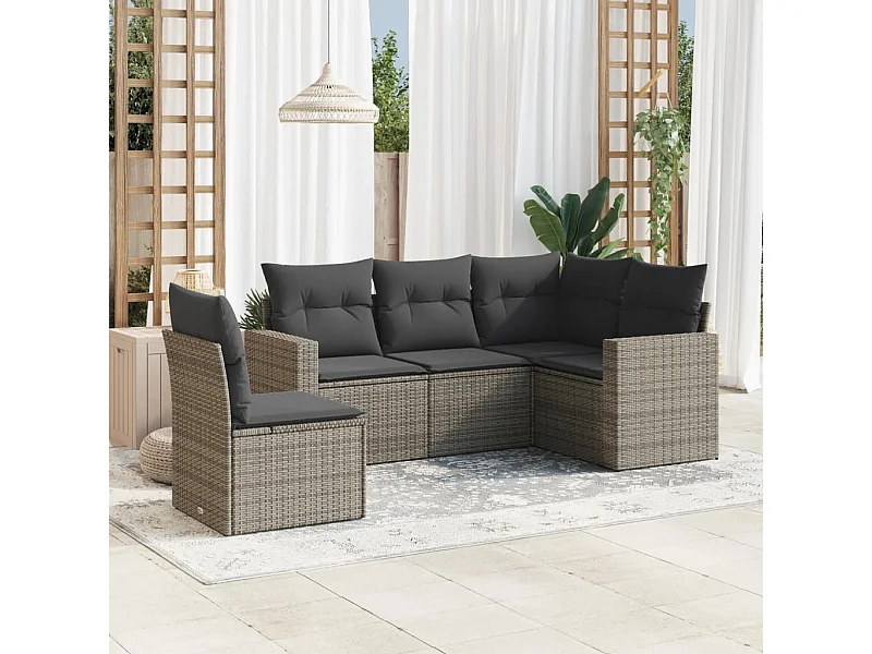 5-tlg. Garten-Sofagarnitur,Gartenmöbel-Set mit Kissen Grau Poly Rattan -gkd919068
