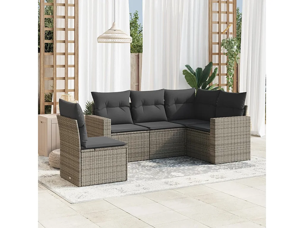 Salon de jardin 5 pcs avec coussins gris résine tressée BE91746