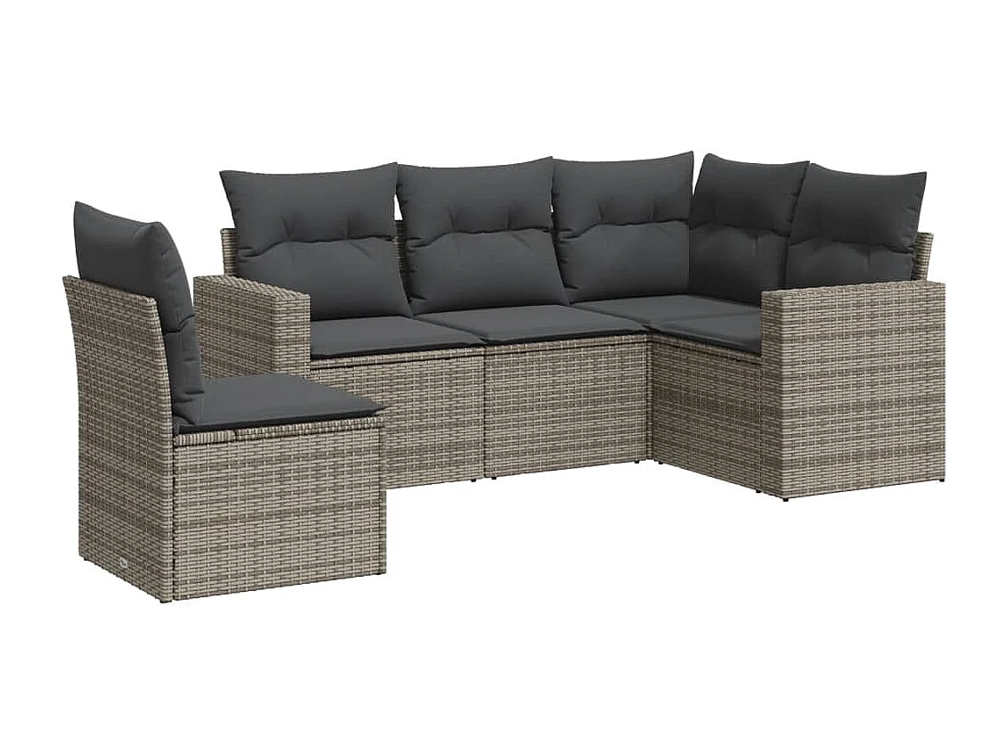 Salon de jardin 5 pcs avec coussins gris résine tressée BE91746