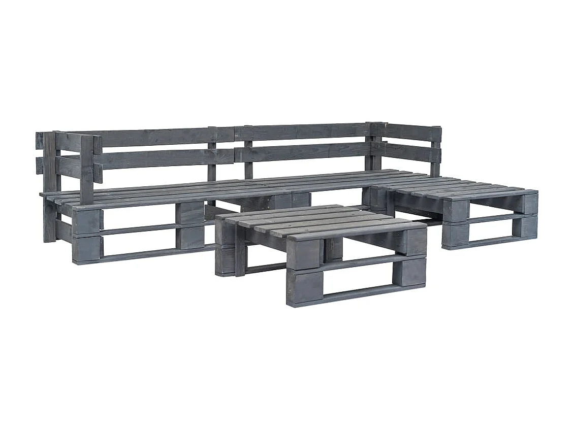 4 pzas Set de Salón palets de jardín madera gris ES93275