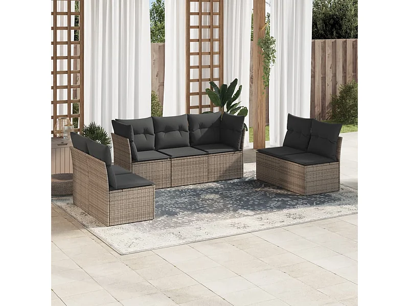 7-tlg. Garten-Sofagarnitur,Gartenmöbel-Set mit Kissen Grau Poly Rattan -gkd673946
