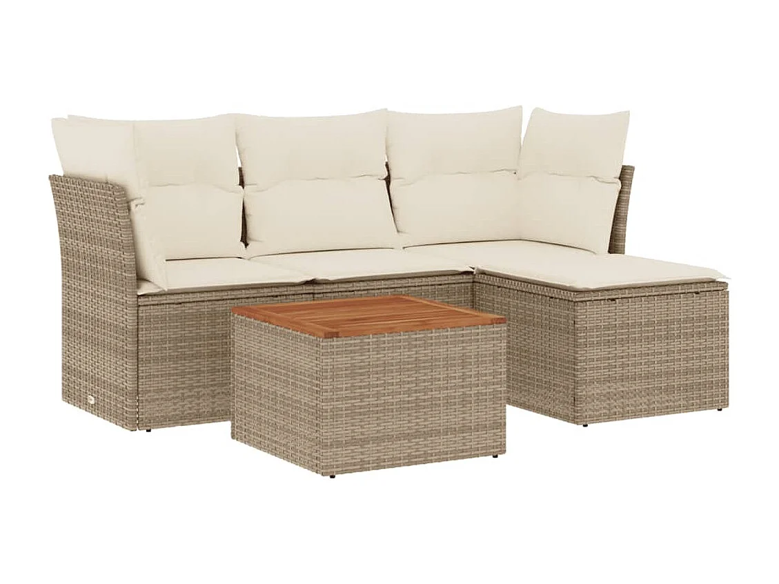 Salon de jardin avec coussins 5 pcs beige résine tressée BE28739