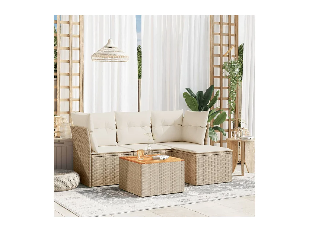 Salon de jardin avec coussins 5 pcs beige résine tressée BE28739
