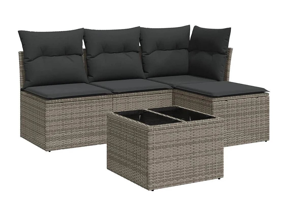 Salon de jardin 5 pcs avec coussins gris résine tressée BE44049