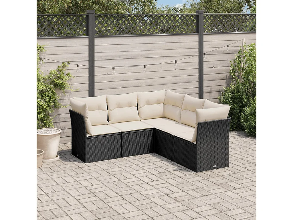 Salon de jardin 5 pcs avec coussins noir résine tressée BE66025