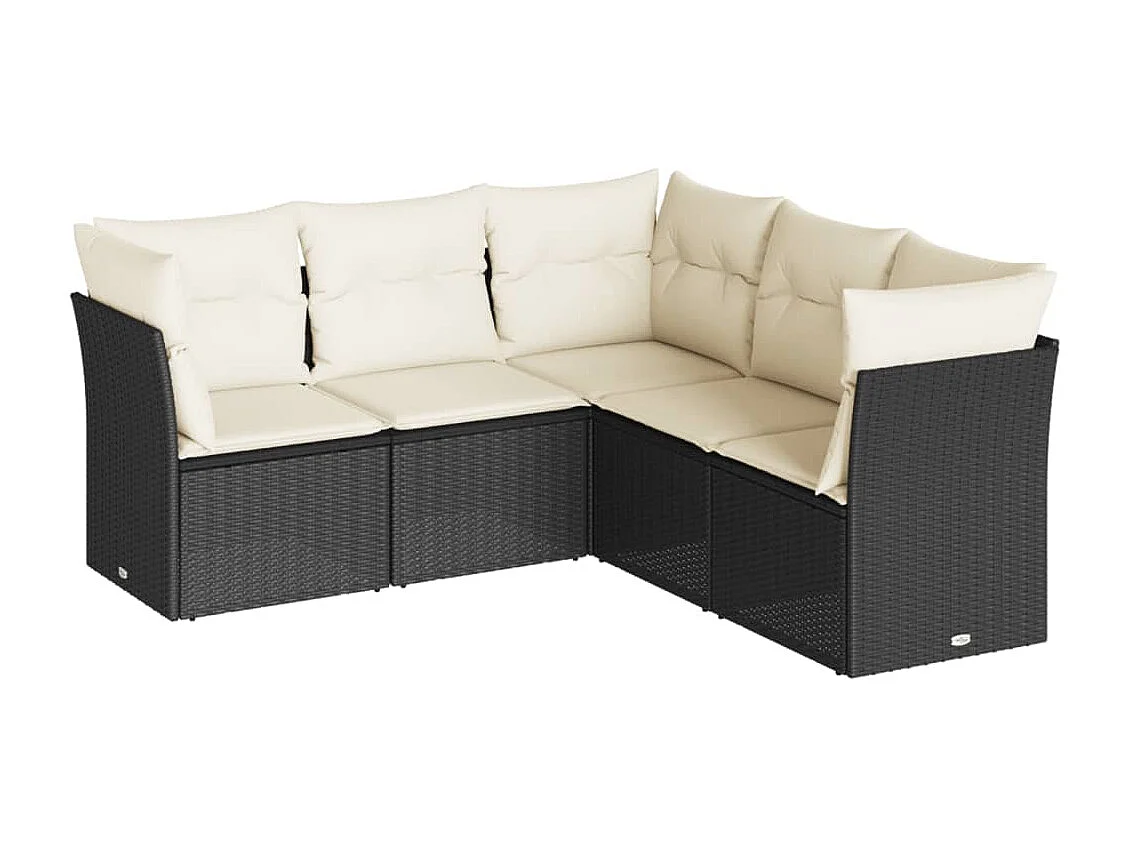 Salon de jardin 5 pcs avec coussins noir résine tressée BE66025
