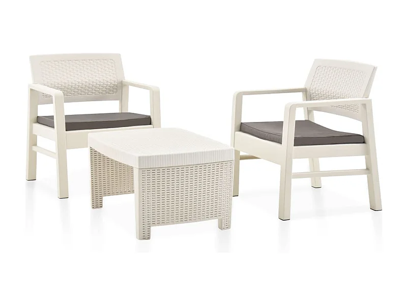 3-tlg. Garten-Sitzgruppe: Sofa + Tisch | Garten-Lounge-Set Kunststoff Weiß -GKD900452