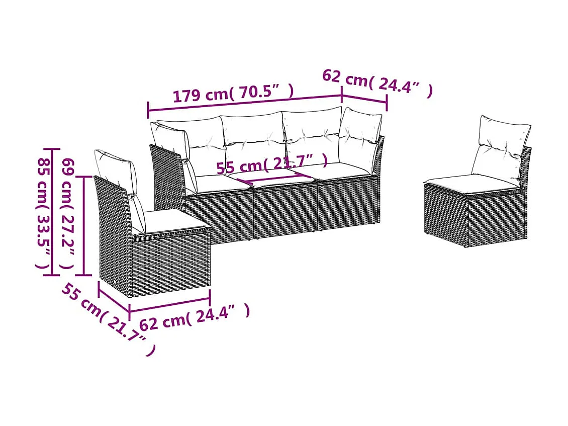 5-tlg. Garten-Sofagarnitur,Gartenmöbel-Set mit Kissen Beige Poly Rattan -gkd631027