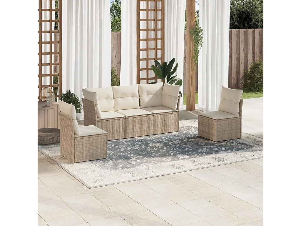 5-tlg. Garten-Sofagarnitur,Gartenmöbel-Set mit Kissen Beige Poly Rattan -gkd631027