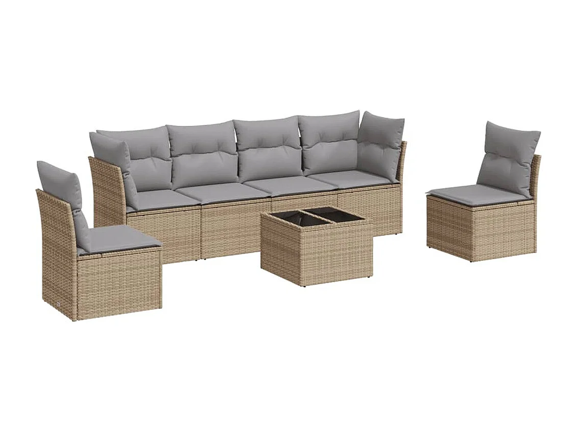 7-tlg. Garten-Sofagarnitur,Gartenmöbel-Set mit Kissen Beige Poly Rattan -gkd412843