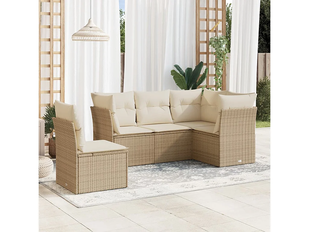 5-tlg. Garten-Sofagarnitur,Gartenmöbel-Set mit Kissen Beige Poly Rattan -gkd300382