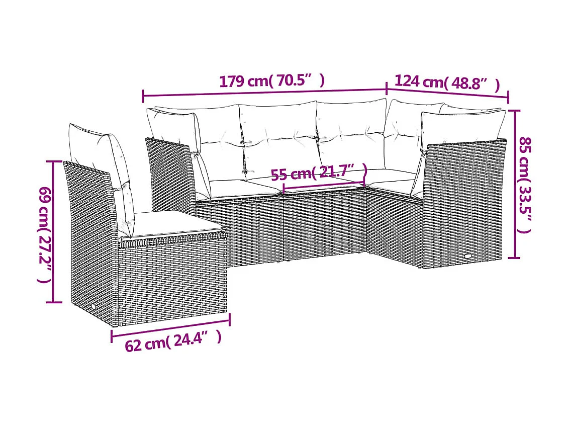 5-tlg. Garten-Sofagarnitur,Gartenmöbel-Set mit Kissen Beige Poly Rattan -gkd300382