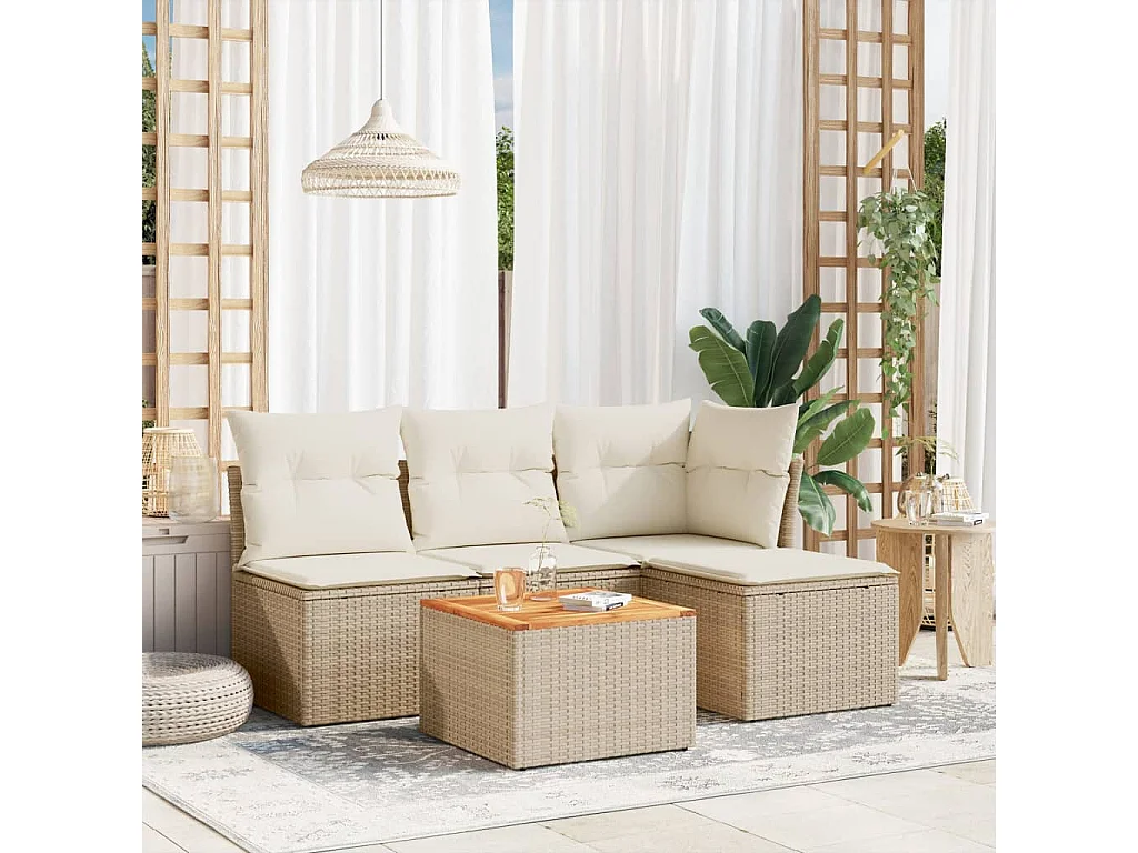 Salon de jardin avec coussins 5 pcs beige résine tressée BE13387