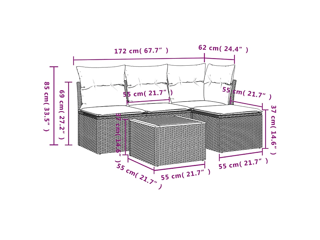 5 pzas Salón de jardín con cojines ratán sintético beige ES65816