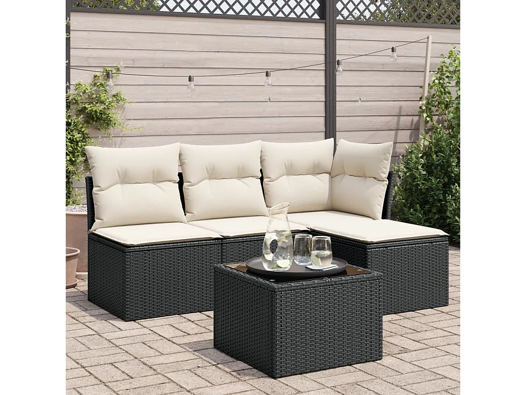 Salon de jardin 5 pcs avec coussins noir résine tressée BE63911