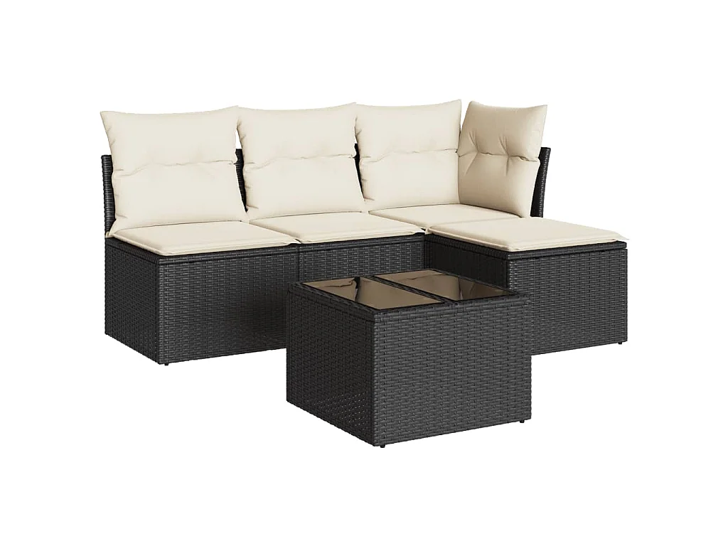 5-delige Loungeset met kussens poly rattan zwart NL84272