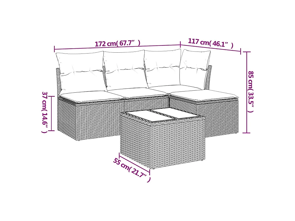 5-delige Loungeset met kussens poly rattan zwart NL84272
