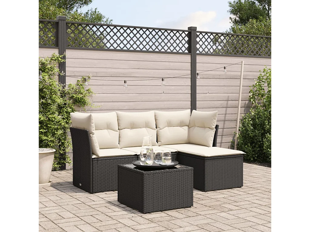 5-delige Loungeset met kussens poly rattan zwart NL43030