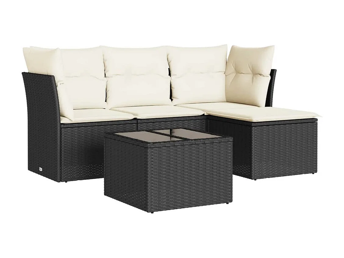 5-delige Loungeset met kussens poly rattan zwart NL43030