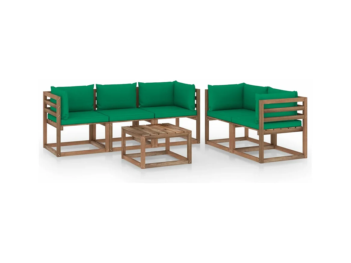 Salon de jardin 6 pcs avec coussins vert BE23767