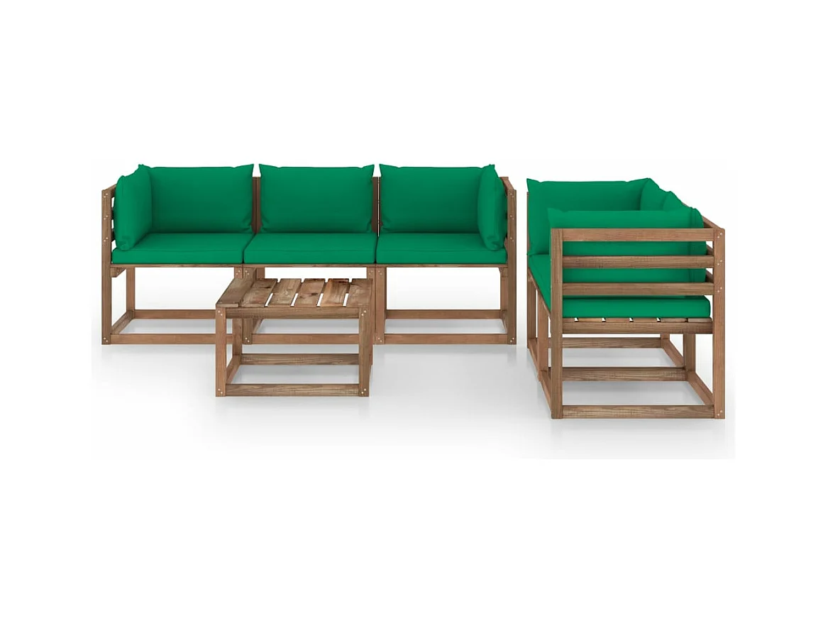 Salon de jardin 6 pcs avec coussins vert BE23767
