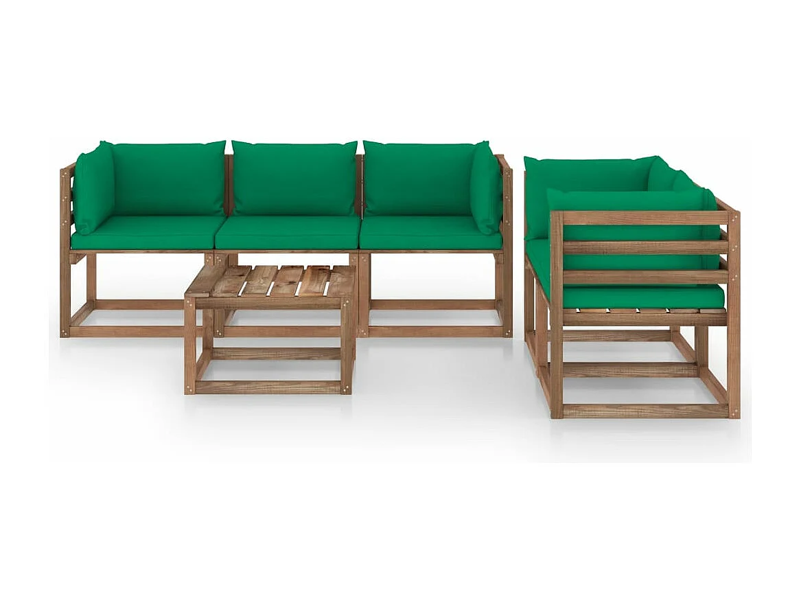 Salon de jardin 6 pcs avec coussins vert BE23767