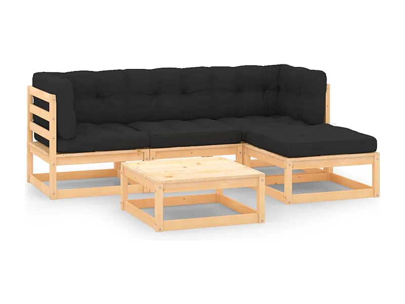 Salon de jardin 5 pcs avec coussins Bois de pin massif BE73544