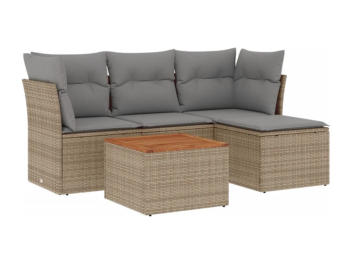 5 pzas Salón de jardín con cojines ratán sintético beige ES90556