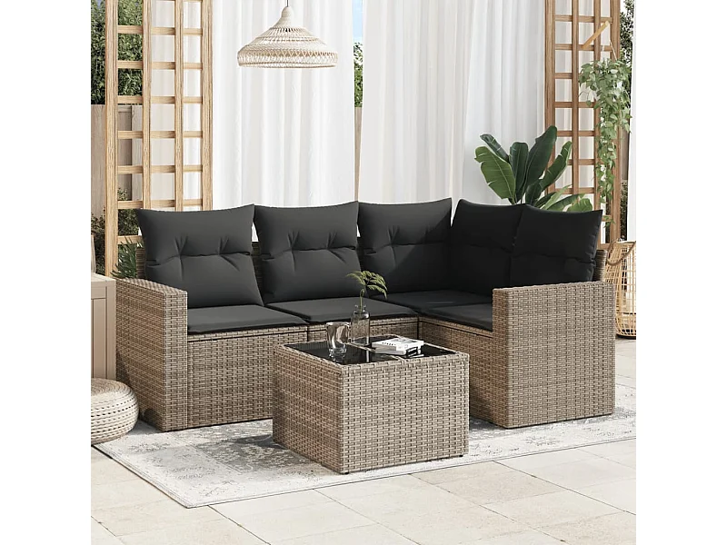 5-tlg. Garten-Sofagarnitur,Gartenmöbel-Set mit Kissen Grau Poly Rattan -gkd893819