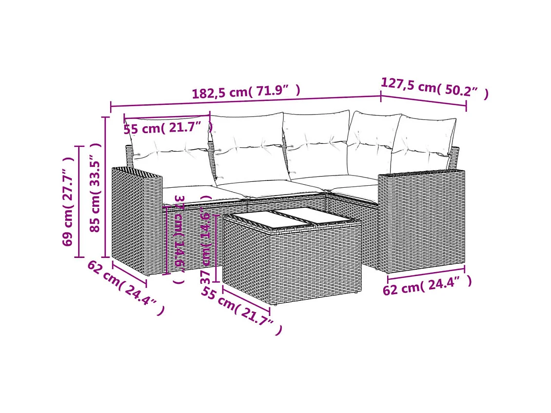 5-tlg. Garten-Sofagarnitur,Gartenmöbel-Set mit Kissen Grau Poly Rattan -gkd893819