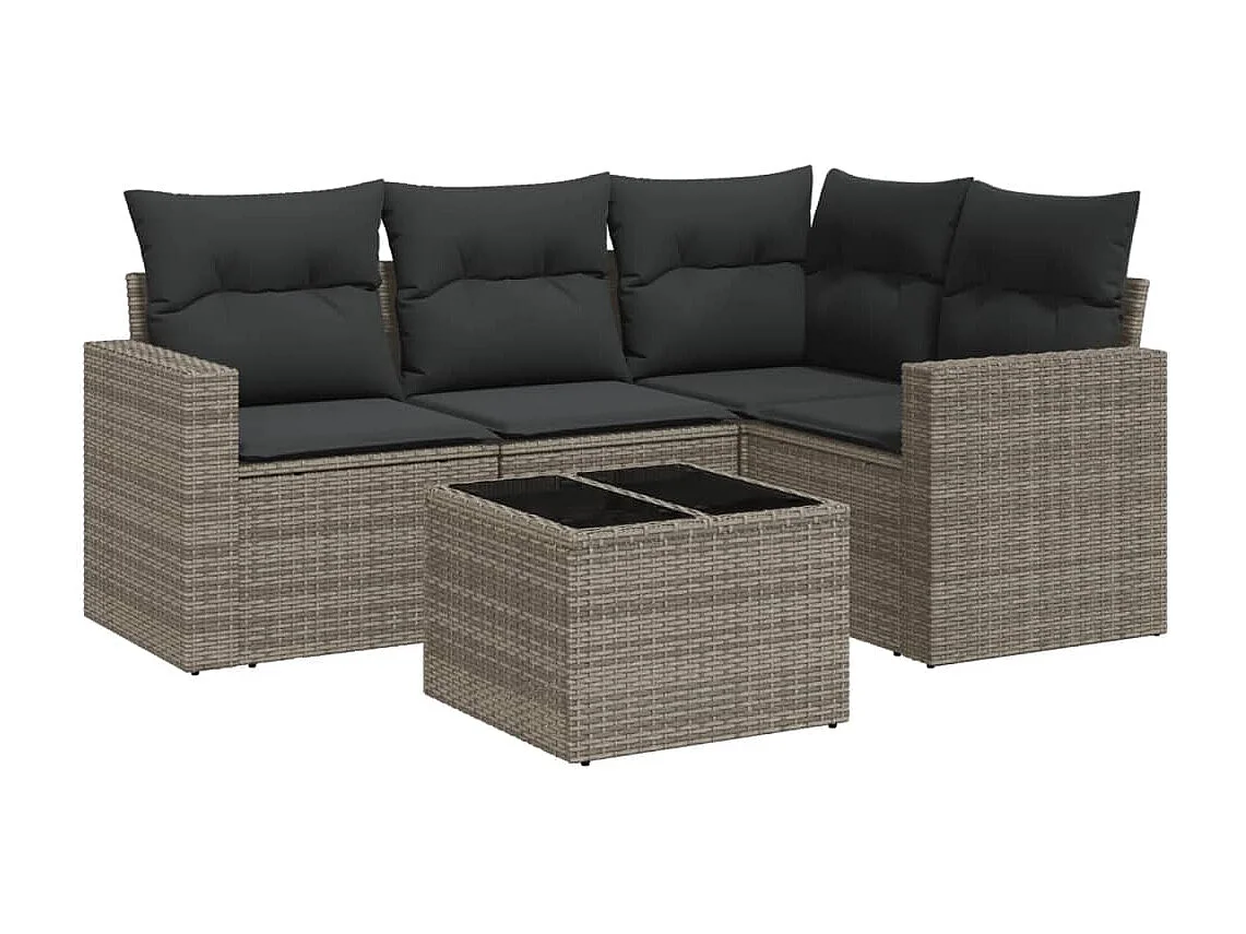 Salon de jardin 5 pcs avec coussins gris résine tressée BE85651