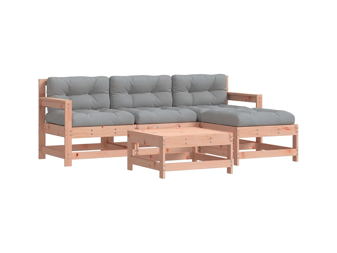5-tlg. Garten-Sitzgruppe: Sofa + Tisch | Garten-Lounge-Set mit Kissen Massivholz Douglasie -GKD170343