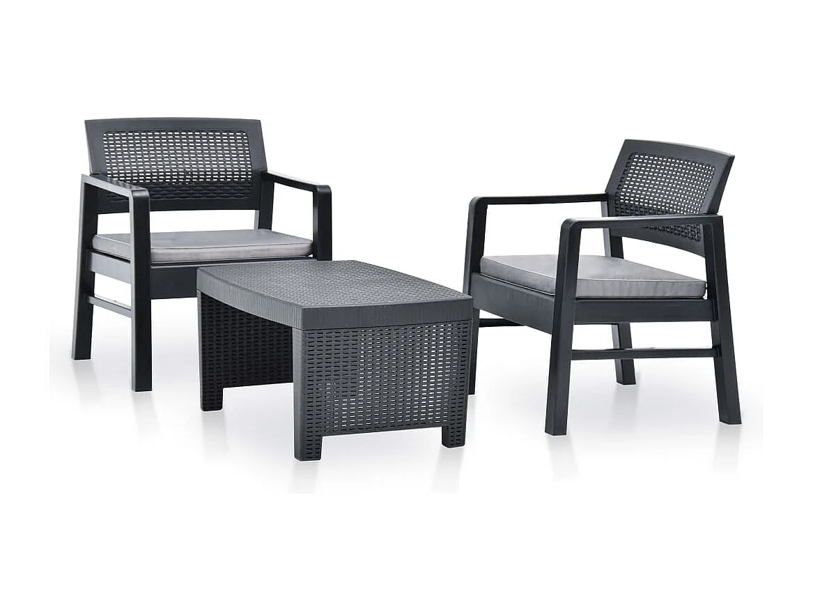 3-tlg. Garten-Sitzgruppe: Sofa + Tisch | Garten-Lounge-Set Kunststoff Anthrazit -GKD439932