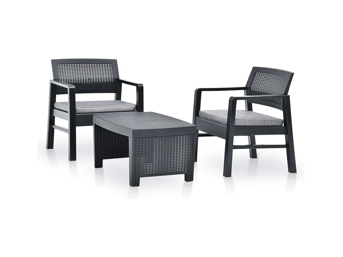 Salon de jardin 3 pcs Plastique Anthracite BE20206