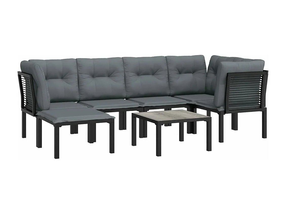 7-tlg. Garten-Sitzgruppe: Sofa + Tisch | Garten-Lounge-Set Schwarz und Grau Poly Rattan -GKD616172