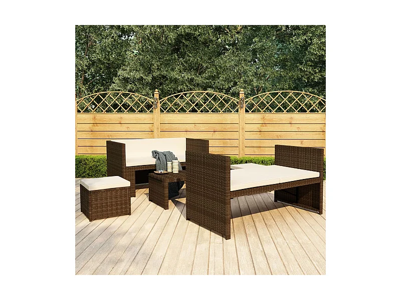 Salon de jardin 5 pcs avec coussins Résine tressée Marron BE39737