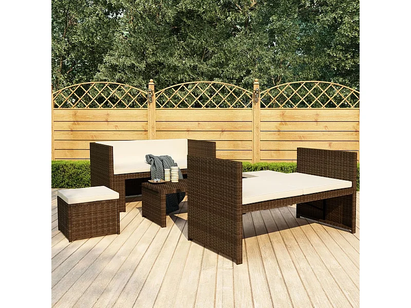 Salon de jardin 5 pcs avec coussins Résine tressée Marron BE39737
