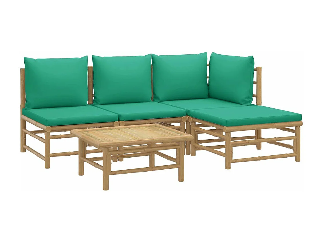 5-tlg. Garten-Sitzgruppe: Sofa + Tisch | Garten-Lounge-Set mit Grünen Kissen Bambus -GKD152637