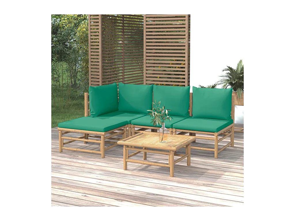 Salon de jardin 5 pcs avec coussins vert bambou BE61913