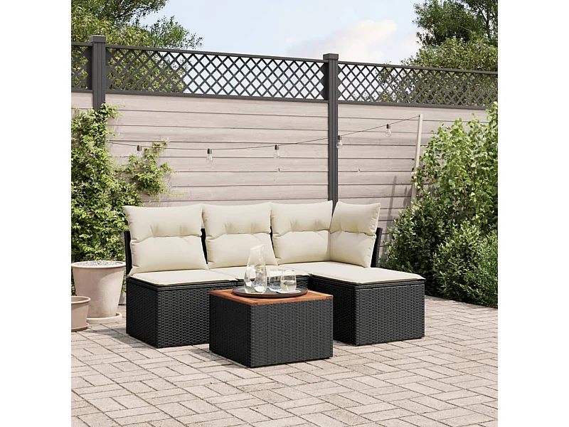 5-tlg. Garten-Sofagarnitur,Gartenmöbel-Set mit Kissen Schwarz Poly Rattan -gkd532599