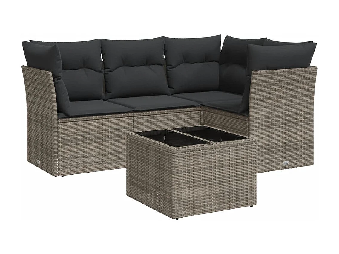 5-tlg. Garten-Sofagarnitur,Gartenmöbel-Set mit Kissen Grau Poly Rattan -gkd875308