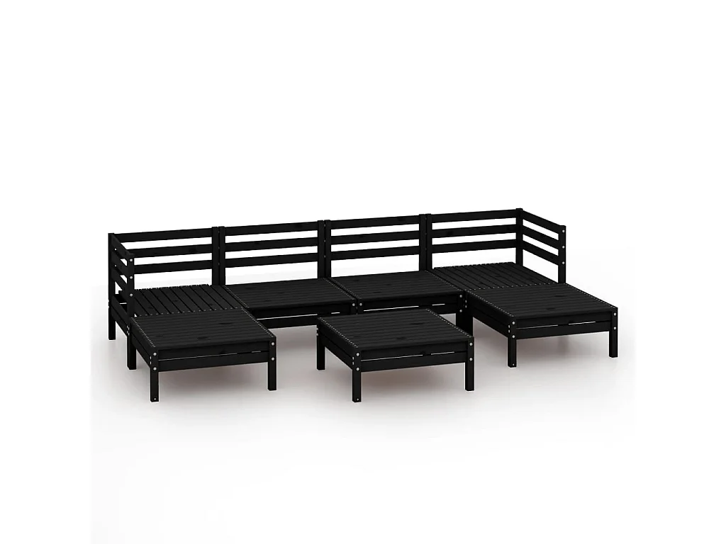7 pcs conjunto lounge de jardim pinho maciço preto PT65727