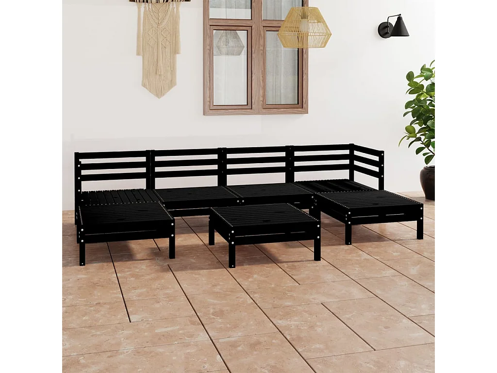 7-tlg. Garten-Sitzgruppe: Sofa + Tisch | Garten-Lounge-Set Schwarz Massivholz Kiefer -GKD964456