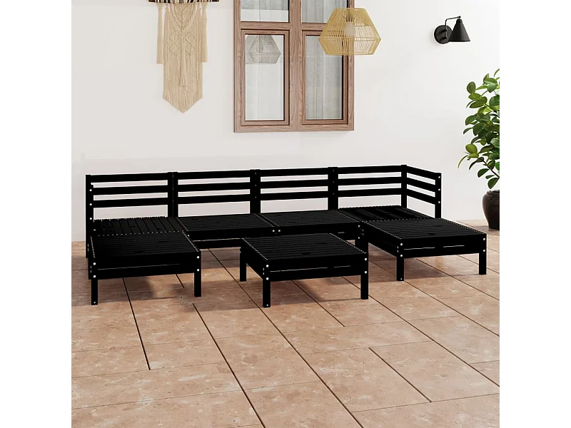 7-tlg. Garten-Sitzgruppe: Sofa + Tisch | Garten-Lounge-Set Schwarz Massivholz Kiefer -GKD964456