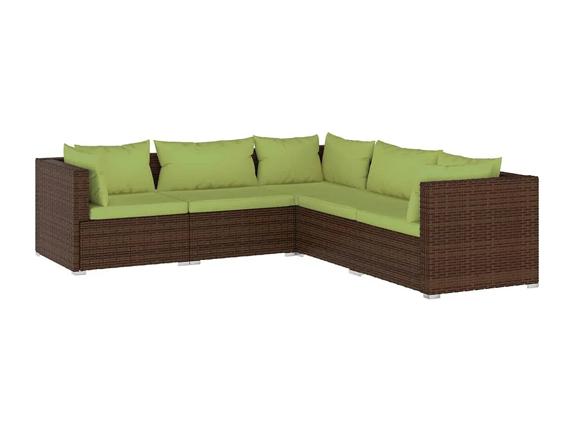5 pcs conjunto lounge jardim c/ almofadões vime PE castanho PT39444