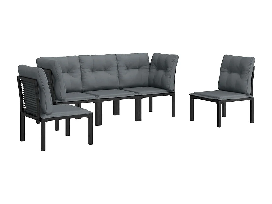 5-tlg. Garten-Sitzgruppe: Sofa + Tisch | Garten-Lounge-Set Schwarz und Grau Poly Rattan -GKD262545