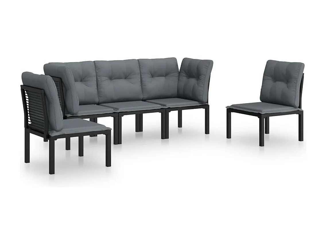 Salon de jardin 5 pcs noir et gris résine tressée BE94774