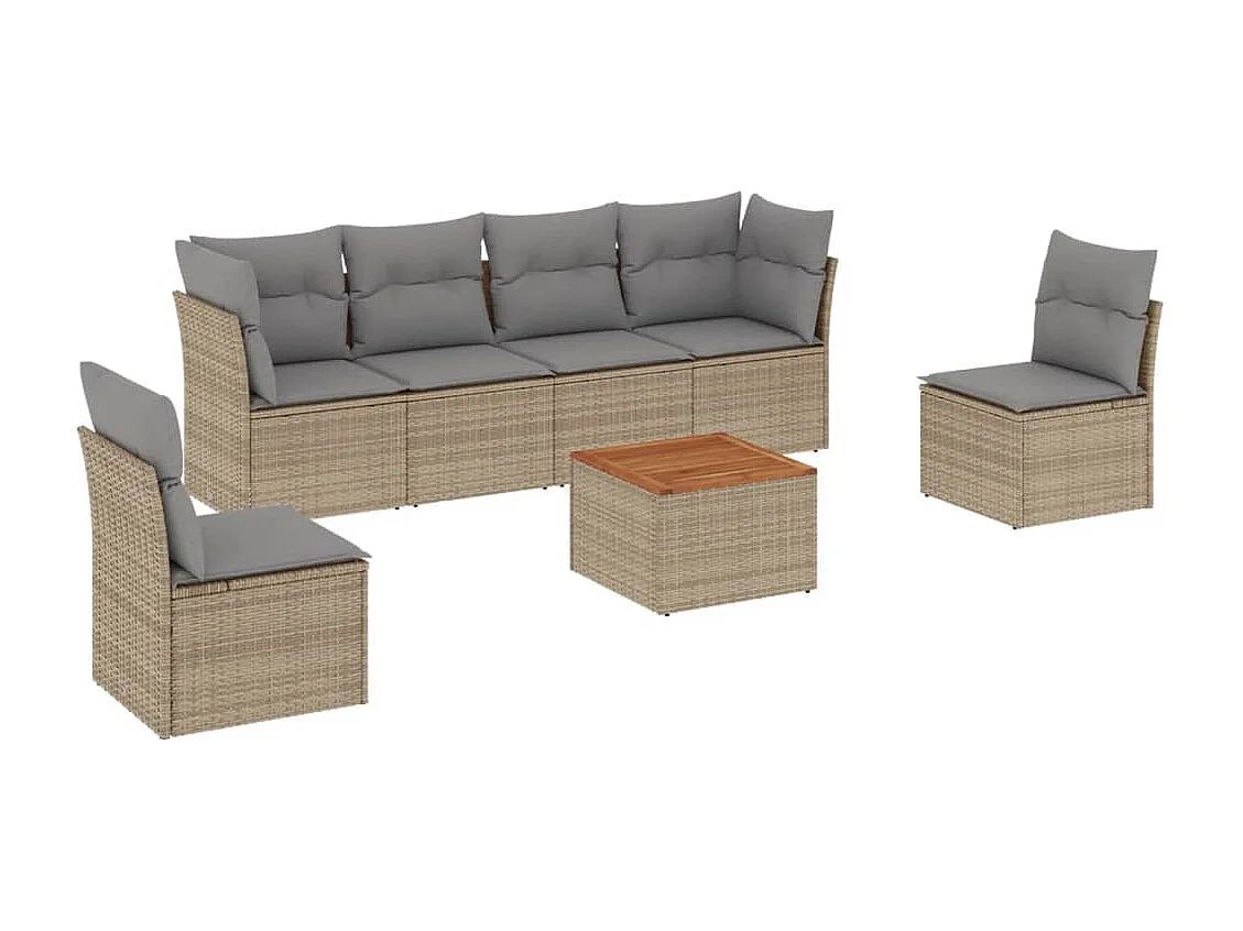 7-tlg. Garten-Sofagarnitur,Gartenmöbel-Set mit Kissen Beige Poly Rattan -gkd804761