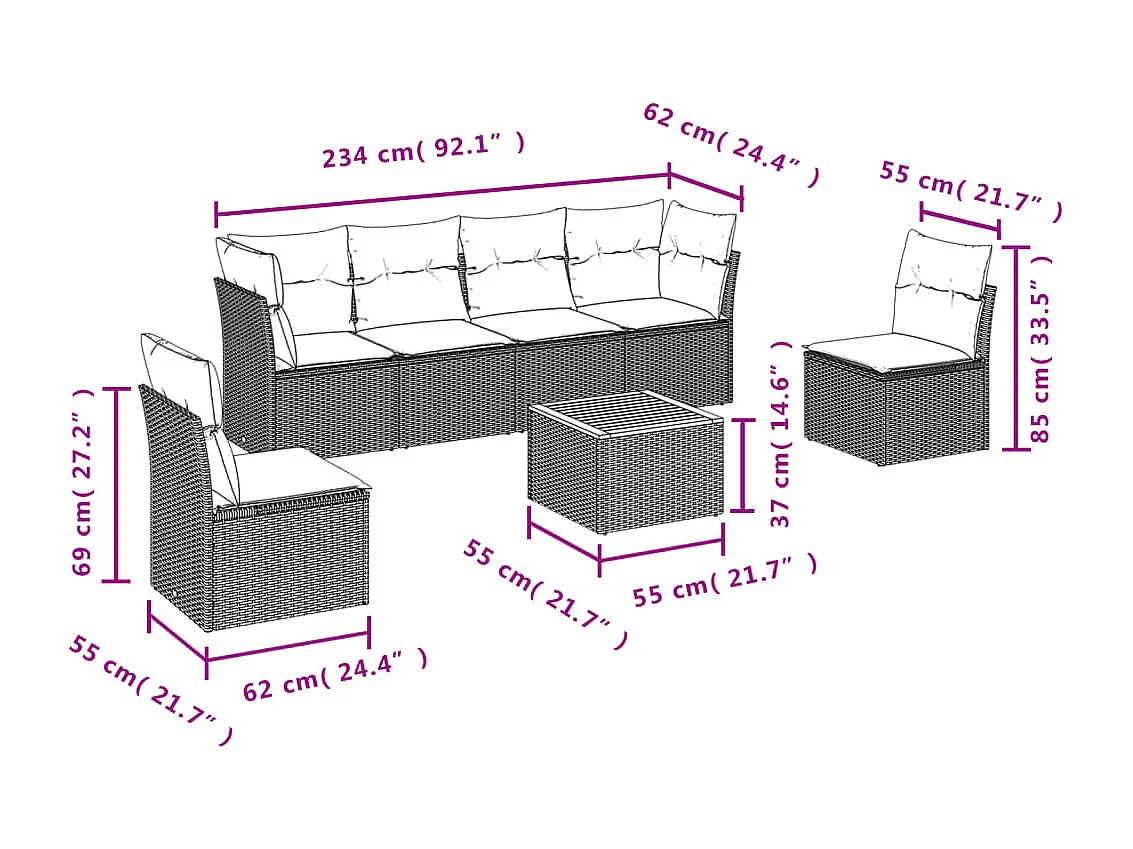 7-tlg. Garten-Sofagarnitur,Gartenmöbel-Set mit Kissen Beige Poly Rattan -gkd804761