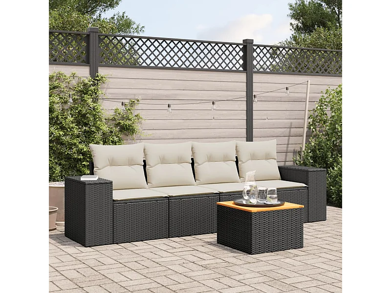 5-tlg. Garten-Sofagarnitur,Gartenmöbel-Set mit Kissen Schwarz Poly Rattan -gkd892323